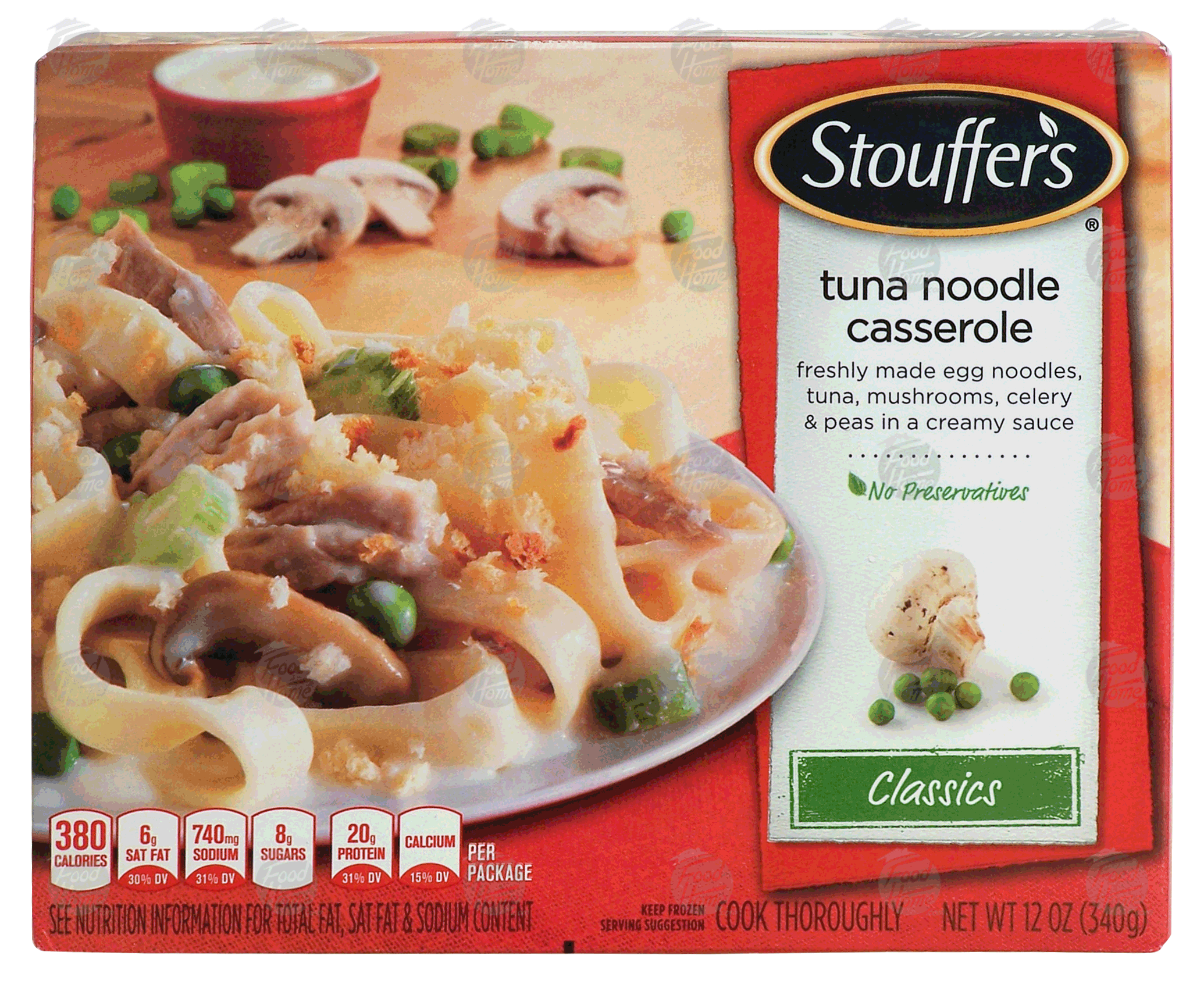 Stouffer's Classics tuna noodle casserole; freshly made egg noodles, tune, mushrooms, celery & peas in a creamy sauce Full-Size Picture